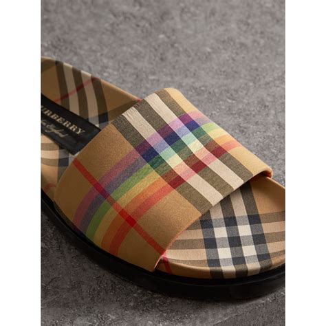 burberry vintage check and leather slides|burberry check slides.